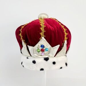 elope Little Daydreamers King Crown Adjusts up to 22" Red Velvet Faux Gemstones